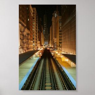 Póster Chicago "L" estação na noite