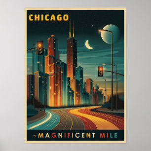 Poster Chicago Magnífica Mile Vintage