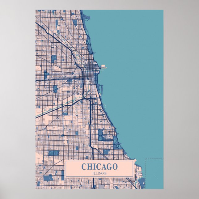 Poster Chicago - Mapa da Cidade do Illinois em Breezy (Frente)