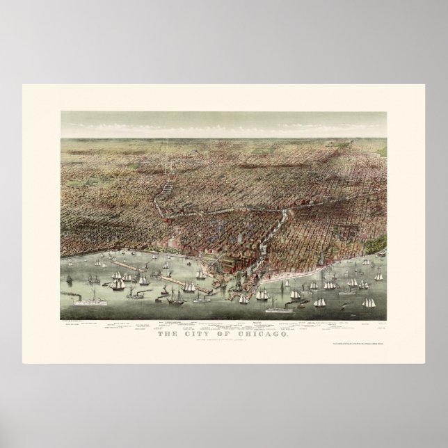 Póster Chicago, Mapa Panorâmico IL - 1892b (Frente)
