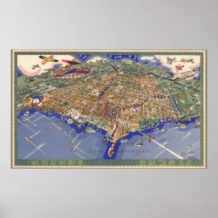 Póster Chicago - mapa pictórico do vintage - 1933