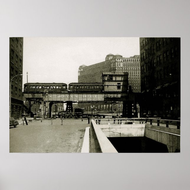 POSTER CHICAGO MERCHANDISE MART TROLLEY TRAIN WATERCOLOR (Frente)