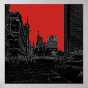 Poster Chicago Michigan Avenue 1960's Glowers Black