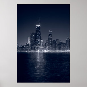 Poster Chicago no lago, no preto & no branco