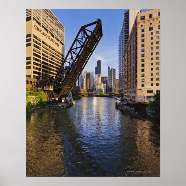 Póster Chicago Skyline da Ponte de Ruas Kinzie (Frente)