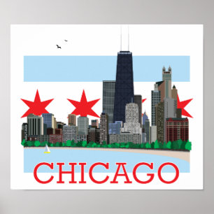 Poster Chicago Skyline e City Flag