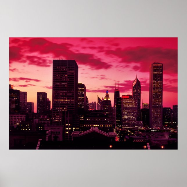 Póster Chicago Skyline em Dusk (Frente)