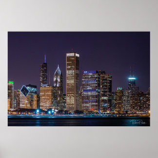 Poster - Chicago Skyline Illinois com Night Sky