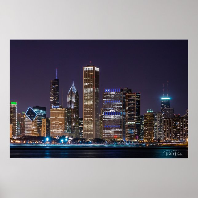 Poster - Chicago Skyline Illinois com Night Sky (Frente)