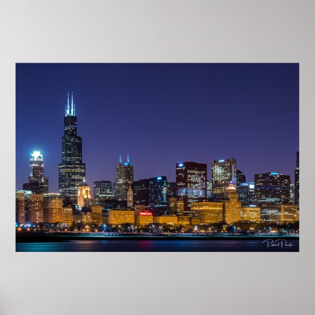 Poster Chicago Skyline Illinois Night Sky (Frente)