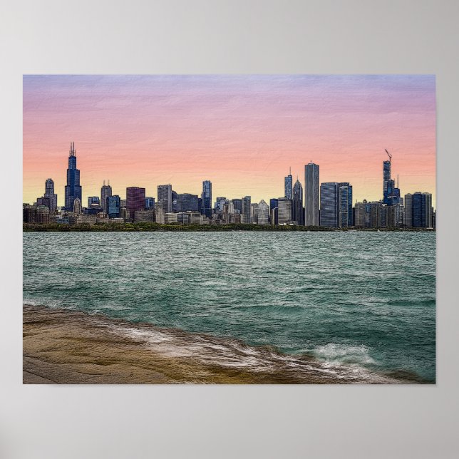 Poster Chicago Skyline Painterly (Frente)