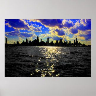 Póster Chicago Skyline Sunset