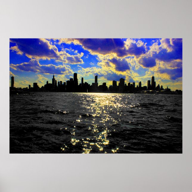Póster Chicago Skyline Sunset (Frente)