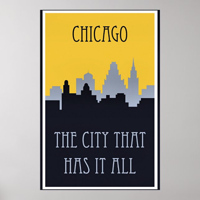 Poster Chicago skyline travel poster, (Frente)