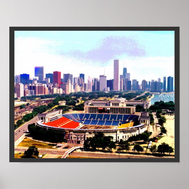Póster Chicago Skyline Wrigley Field (Frente)
