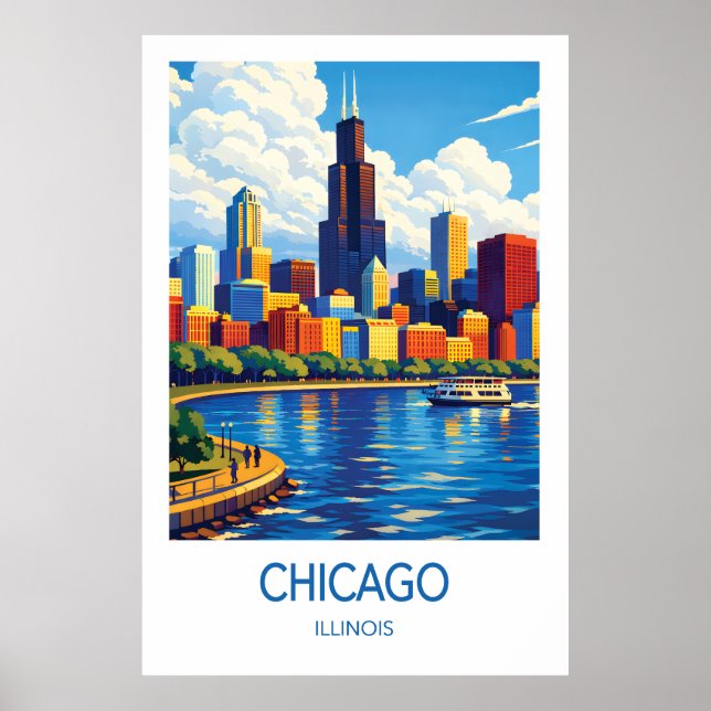 Poster Chicago Travel Poster, Illinois City Art (Frente)