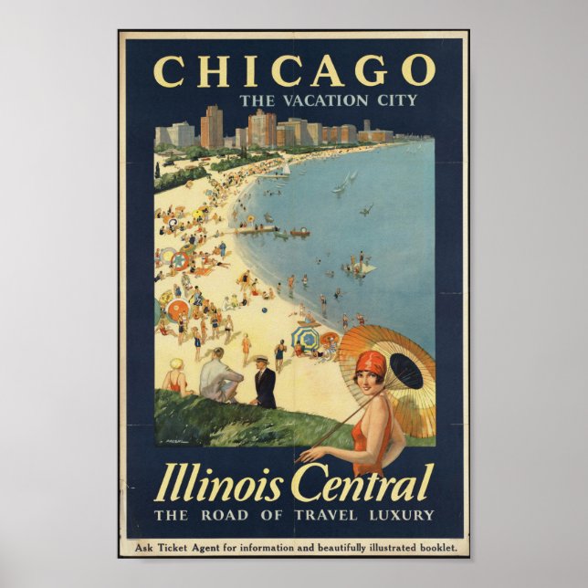 Poster Chicago, Viagens vintage de Illinois (Frente)