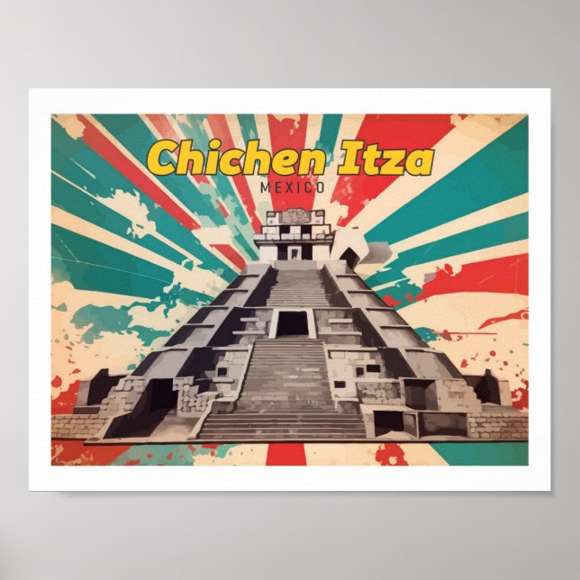 Poster Chichen Itza Mexico Pop Art Viagem (Frente)
