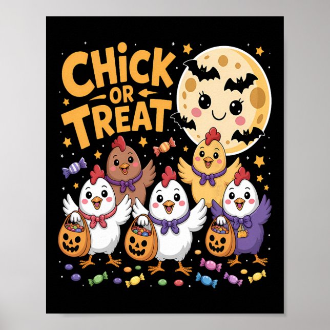 Poster Chick Or Treat Halloween Lua Frango Diversão  (Frente)
