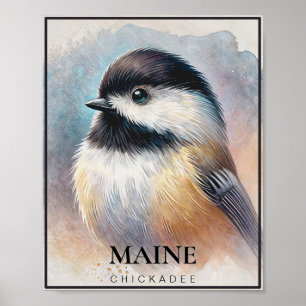 Poster Chickadee Watercolor Bird Art Maine