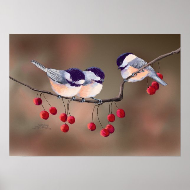 Póster CHICKADEES & RED BERRIES por SHARON SHARPE (Frente)