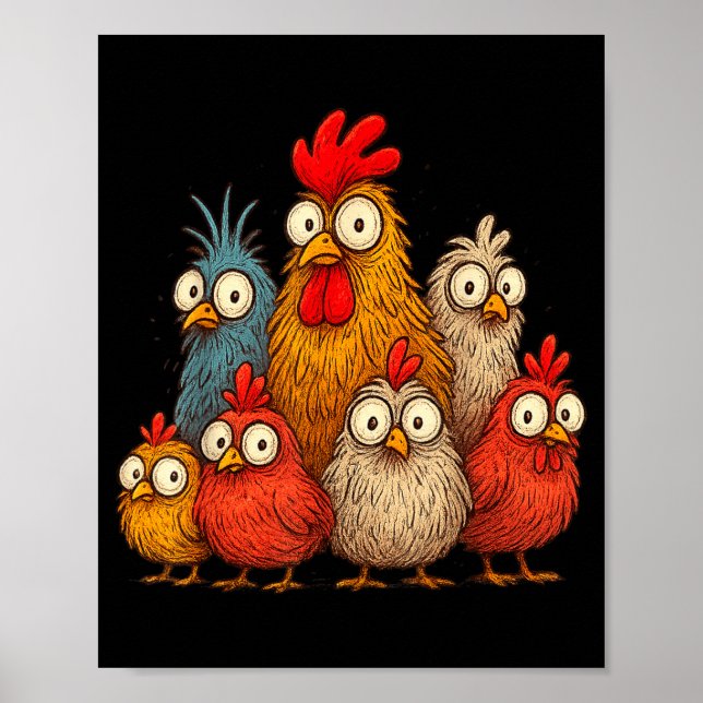 Poster Chicken Art Crazy Chicken For Men Women Kid Boy Fa (Frente)