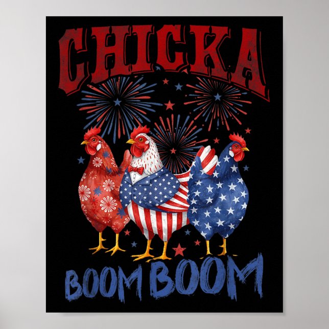 Poster Chicken Boom Boom Funny Patriotic Chicka 4th Of Ju (Frente)