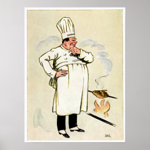 Poster Chicken Grille Chef Vintage Comida Ad Art