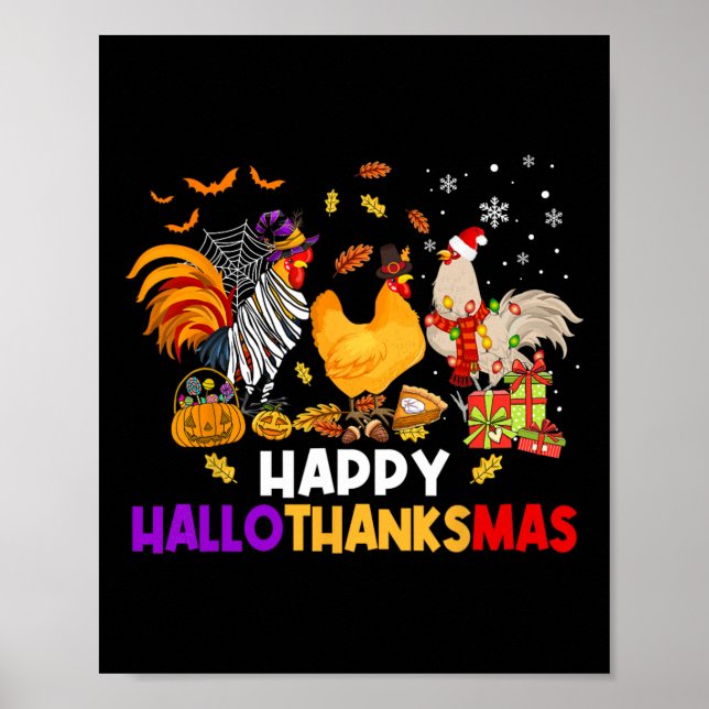 Poster Chicken Halloween Happy Hallothanksmas Autumn Chri (Frente)