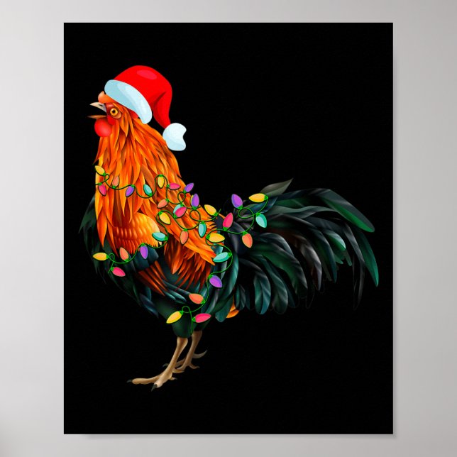 Poster Chicken Santa Christmas Tree Funny Chicken Lover C (Frente)