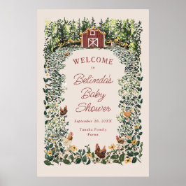 Poster Chickens Barn Charming Farm Baby Shower Welcome
