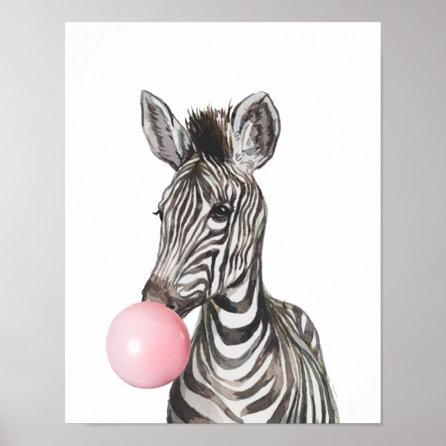 Poster Chiclete Zebra Filhote Berçário Criança Floresta (Frente)