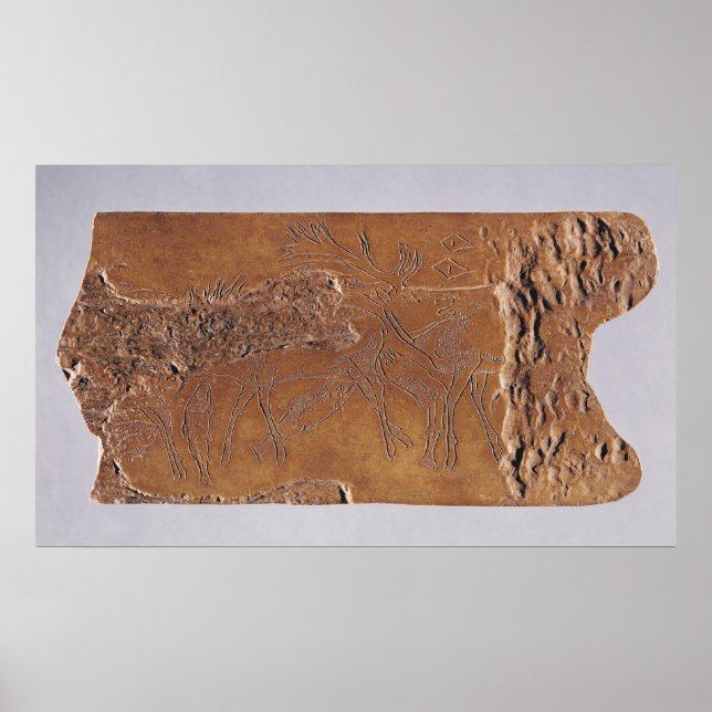Póster Chifre de rena talhada com veado e saltando (Frente)