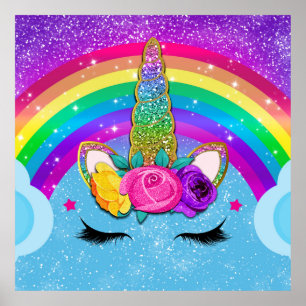 Poster Chifre de Unicórnio Brilhante com Glitter para Ros