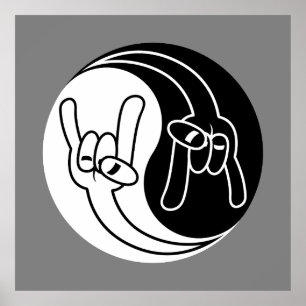 Poster Chifres de Diabo Heavy Metal Yin Yang