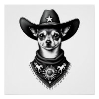 Chihuahua Antigo Estilo de Gravura Cowboy Ocidenta