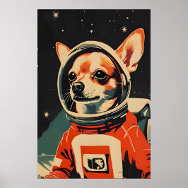 Poster Chihuahua Astronaut Poster, Chihuahua Retro Print