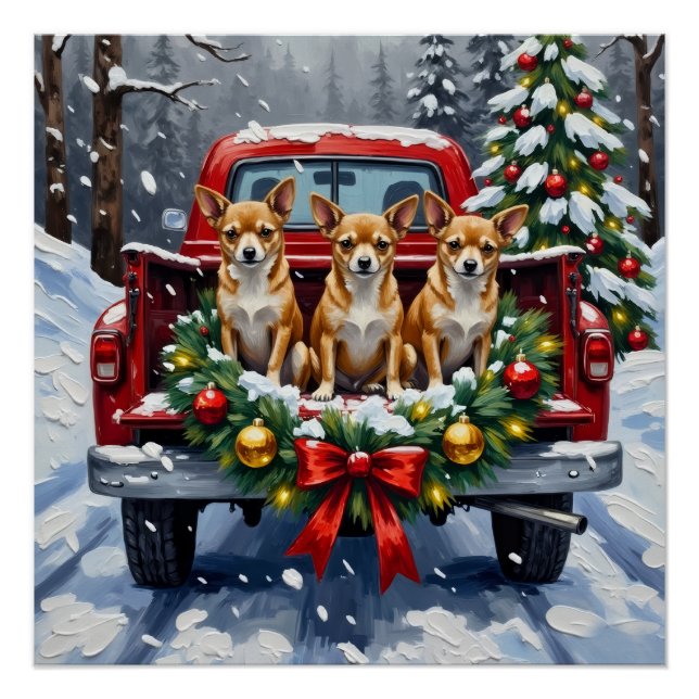 Póster Chihuahua Christmas Red Truck Holiday (Frente)