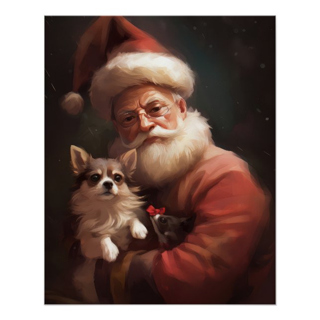 Póster Chihuahua com Papai Noel Natal Festivo (Frente)