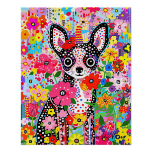 Póster Chihuahua Dog and Flowers 001 - Tailor jewel