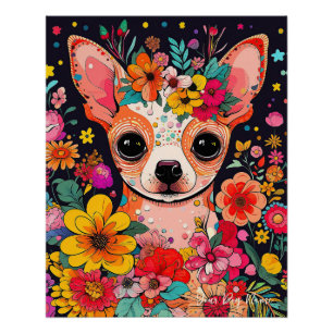 Póster Chihuahua Dog and Flowers 003 - Tailor jewel