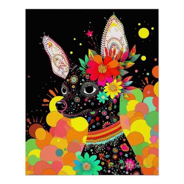 Póster Chihuahua Dog and Flowers 004 - Tailor jewel (Frente)