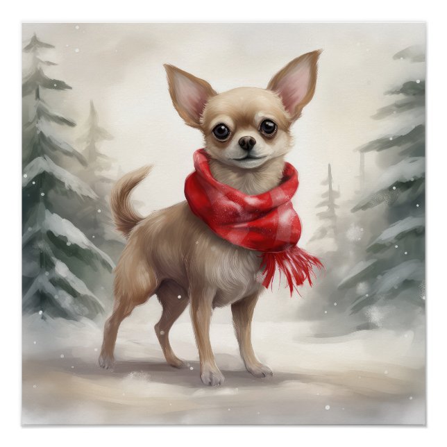 Póster Chihuahua Dog no Natal da Neve (Frente)