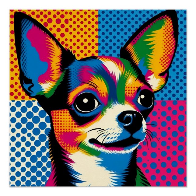 Póster Chihuahua, Estilo Colorido Pop Art, (Frente)