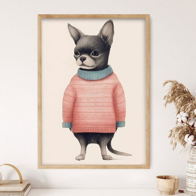 Poster Chihuahua In Pink Sweater, Funny Dog Decor, Cozy  (Criador carregado)