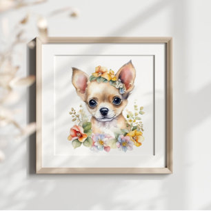 Poster Chihuahua Puppy pet Watercolor Flor