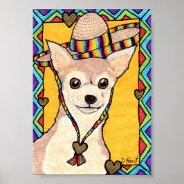Póster Chihuahua & Rainbow Sombrero Mini Arte Foliar Mexi