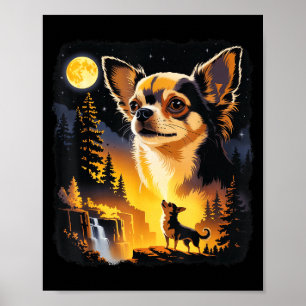 Poster Chihuahua uivando para a lua engraçado vintageChih