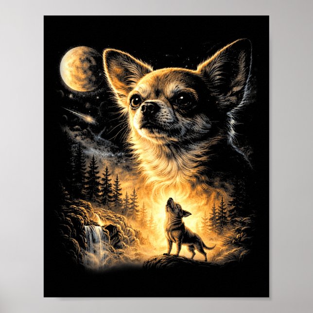 Poster Chihuahua uivando para a lua meme de cachorro retr (Frente)