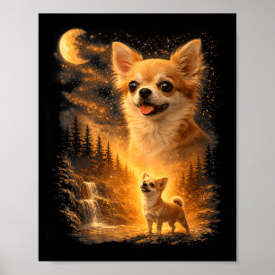 Poster Chihuahua uivando para a lua vintage 90s engraçado